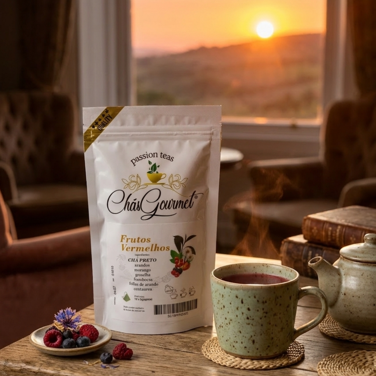 Chá Preto Frutos Vermelhos — Energia Intensa e Antioxidantes