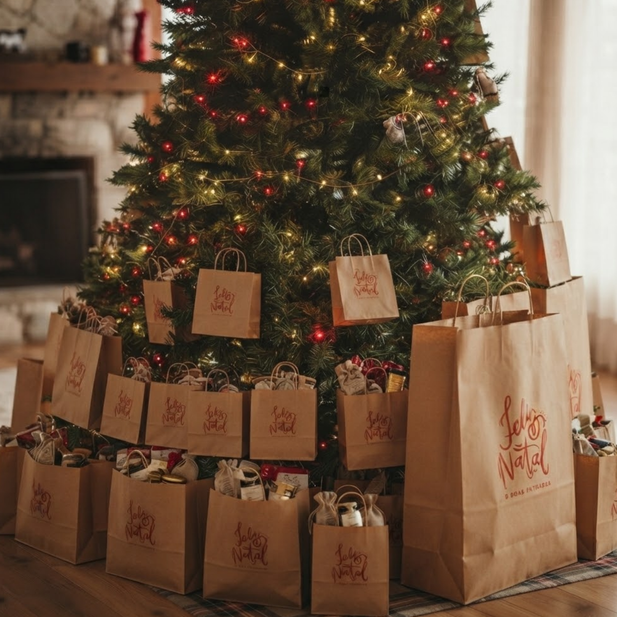Bolsa navideña premium 42x16x50 — Embalaje kraft festivo y práctico