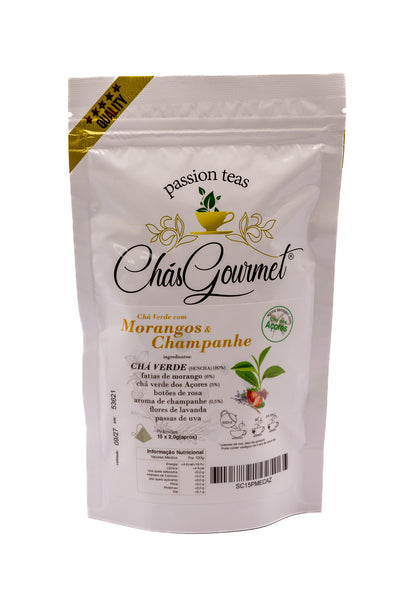 Chá Morangos & Champanhe em Pirâmides — Elegância Floral e Digestiva