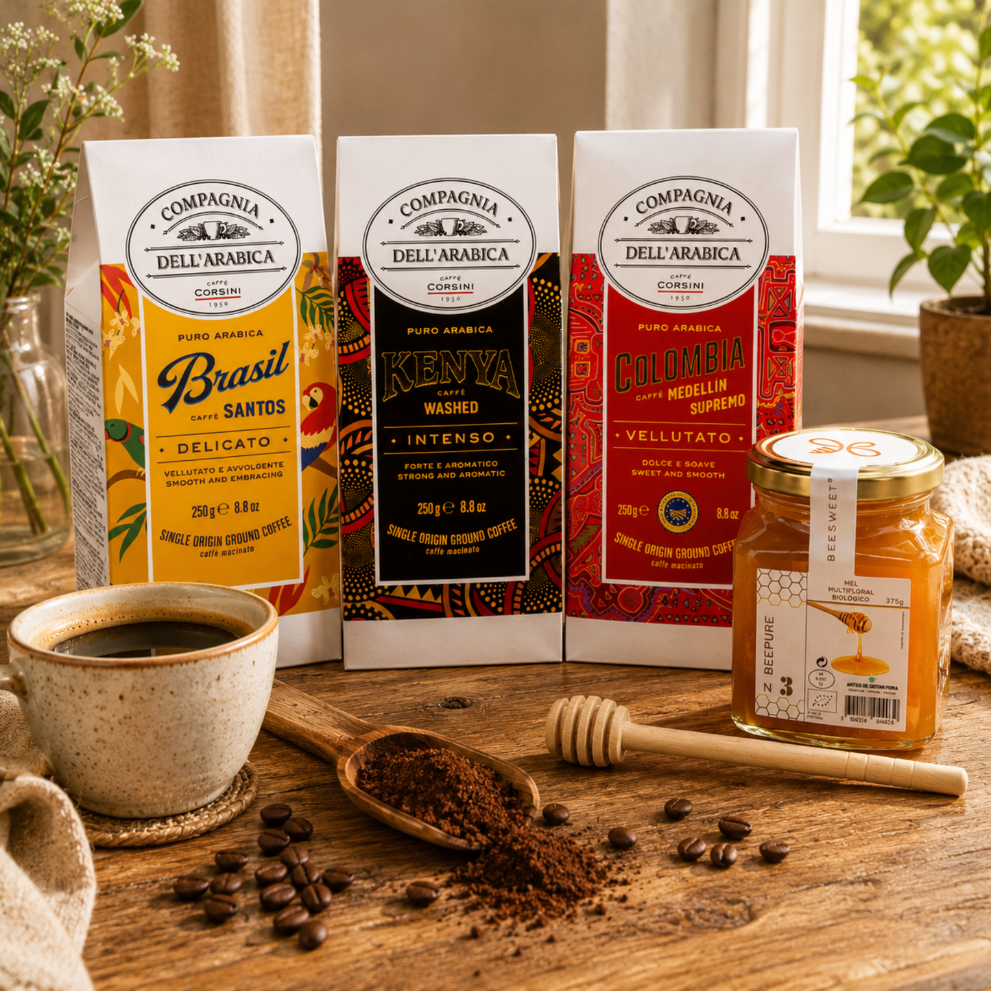 Cafés do Mundo 100% Arábica com Mel Biológico para Degustar
