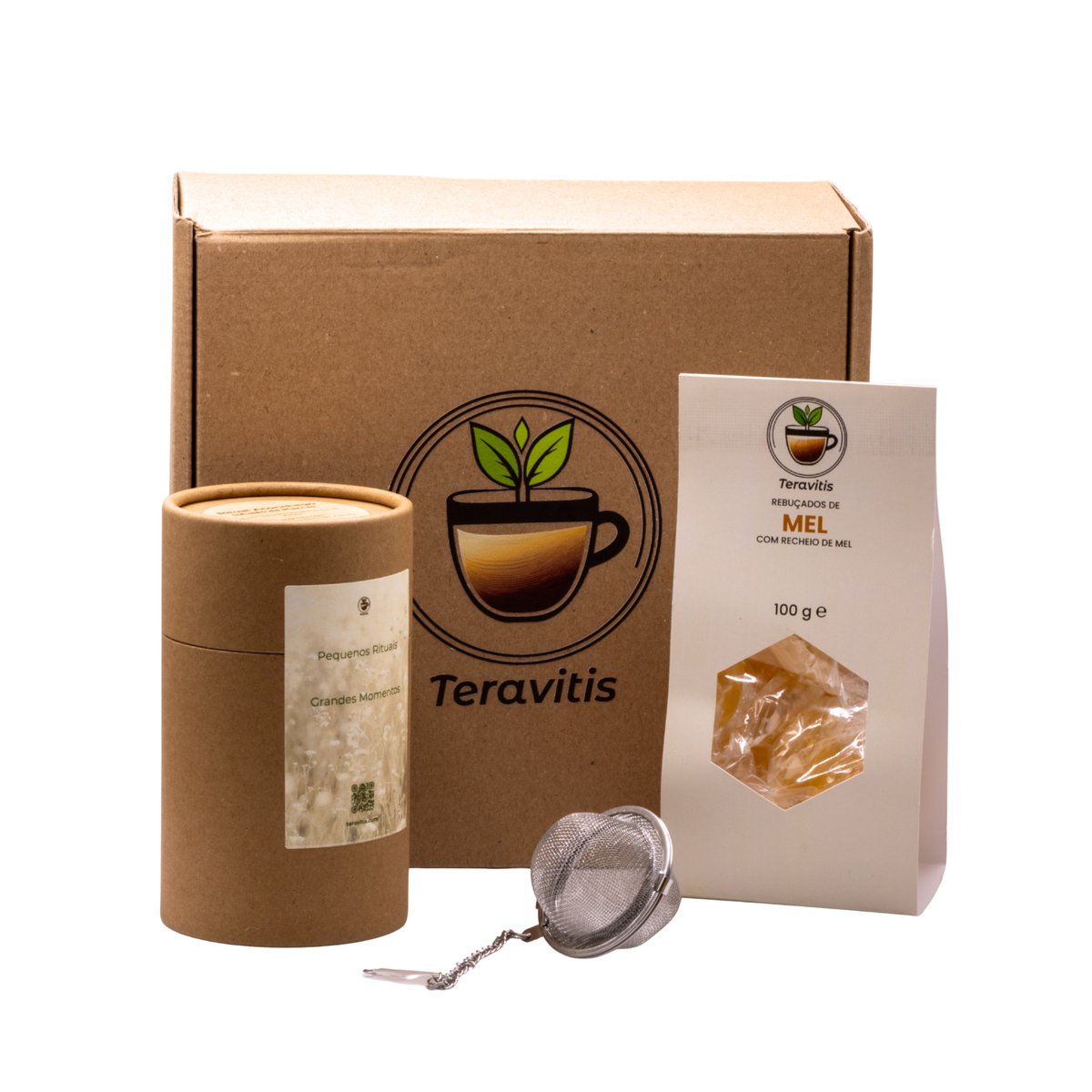 Caixa Presente Rooibos e Canela com Infusor e Rebuçados de Mel Teravitis