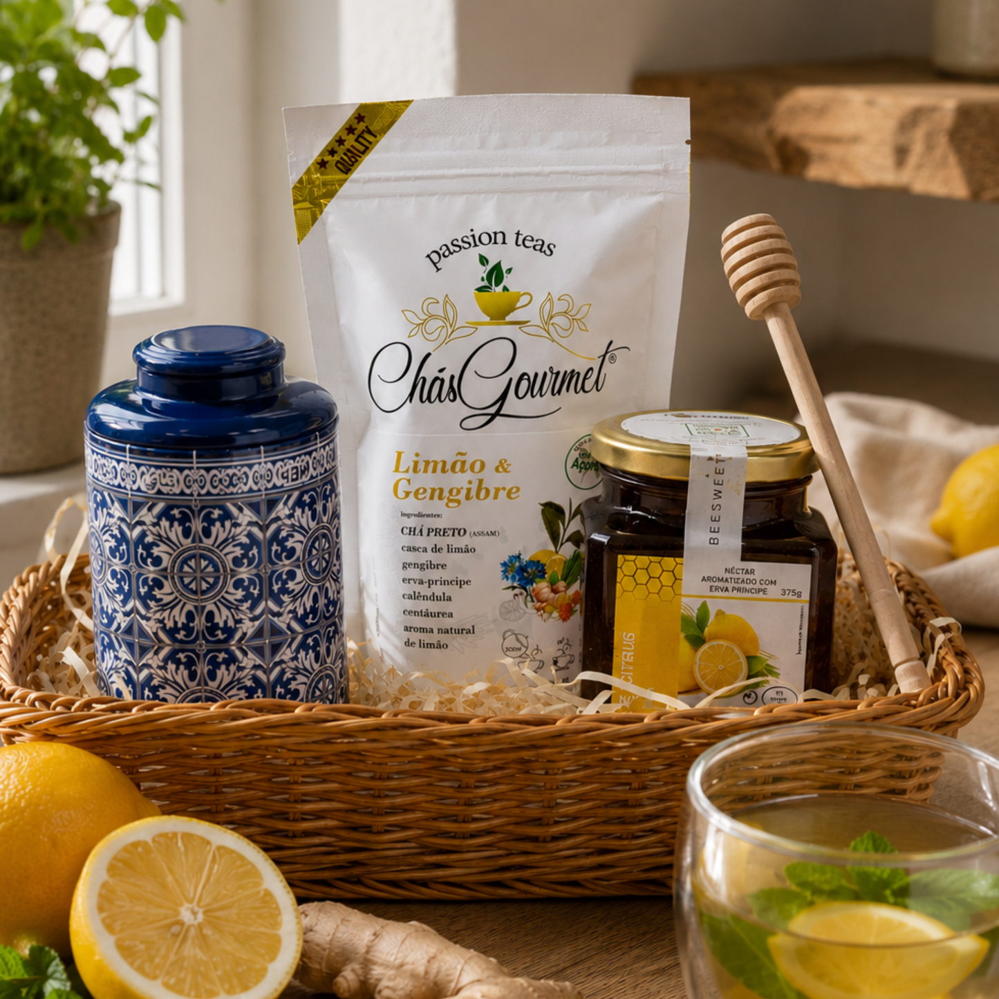 Chá Digestivo & Limão com Mel Biológico para Energia Natural