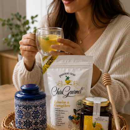 Chá Digestivo & Limão com Mel Biológico para Energia Natural