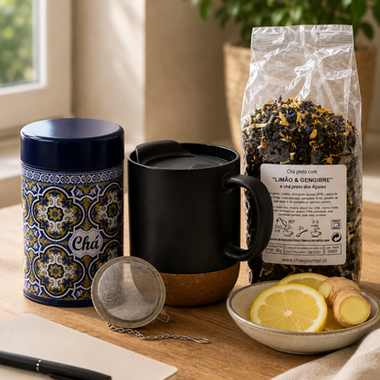 Chá Limão & Gengibre com Caneca Térmica para Energia