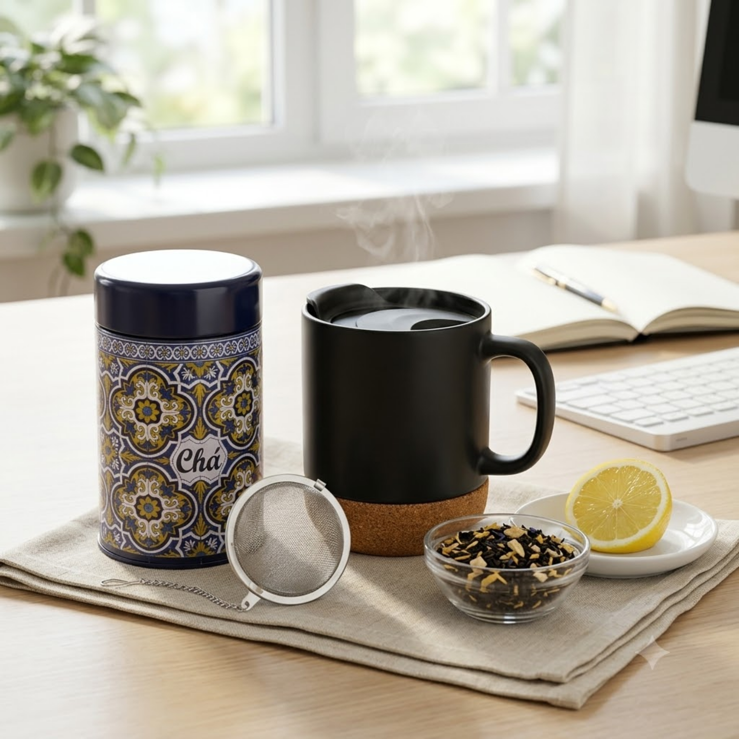 Chá Limão & Gengibre com Caneca Térmica para Energia