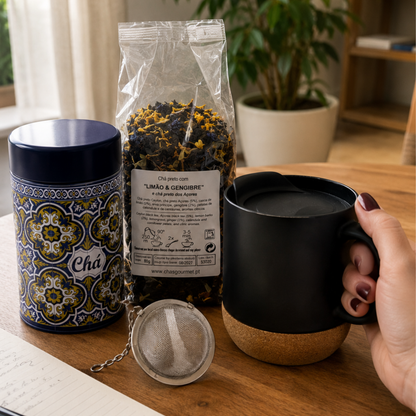 Chá Limão & Gengibre com Caneca Térmica para Energia