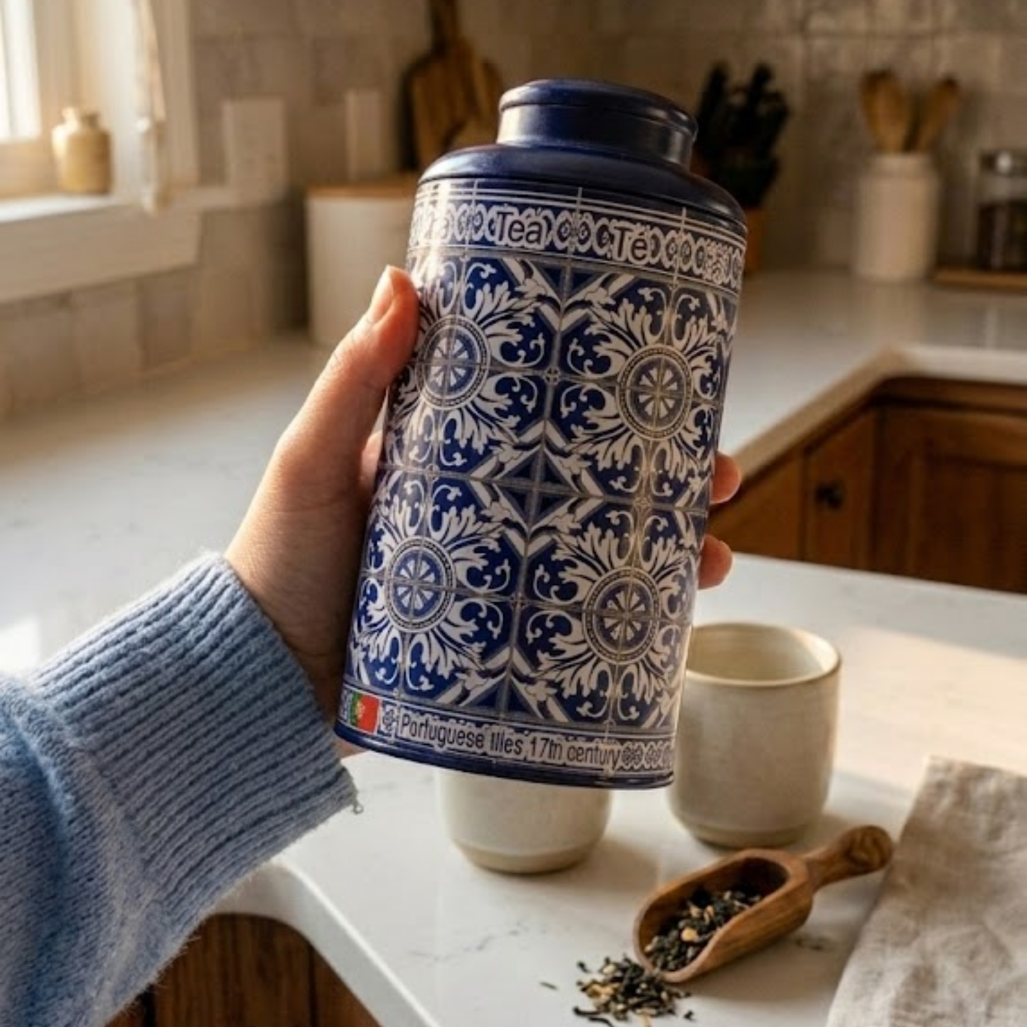 Té de hierbas con sabor portugués – Frescura y alivio (lata azul)