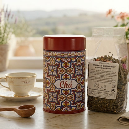 Chá Verde Açores com Morango & Champanhe – Romance Sensorial