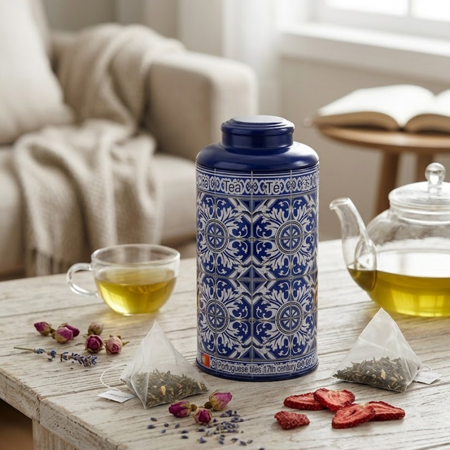 Té de hierbas con sabor portugués – Frescura y alivio (lata azul)