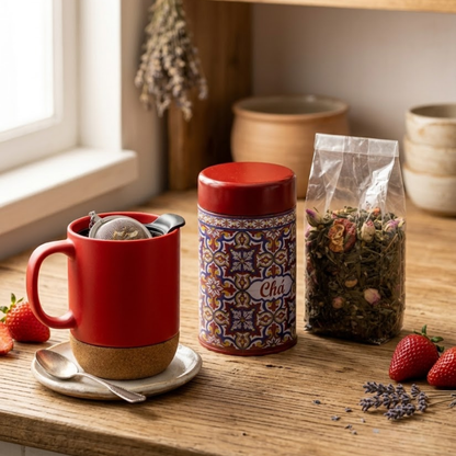 Chá Verde Morangos & Champanhe com Caneca Térmica