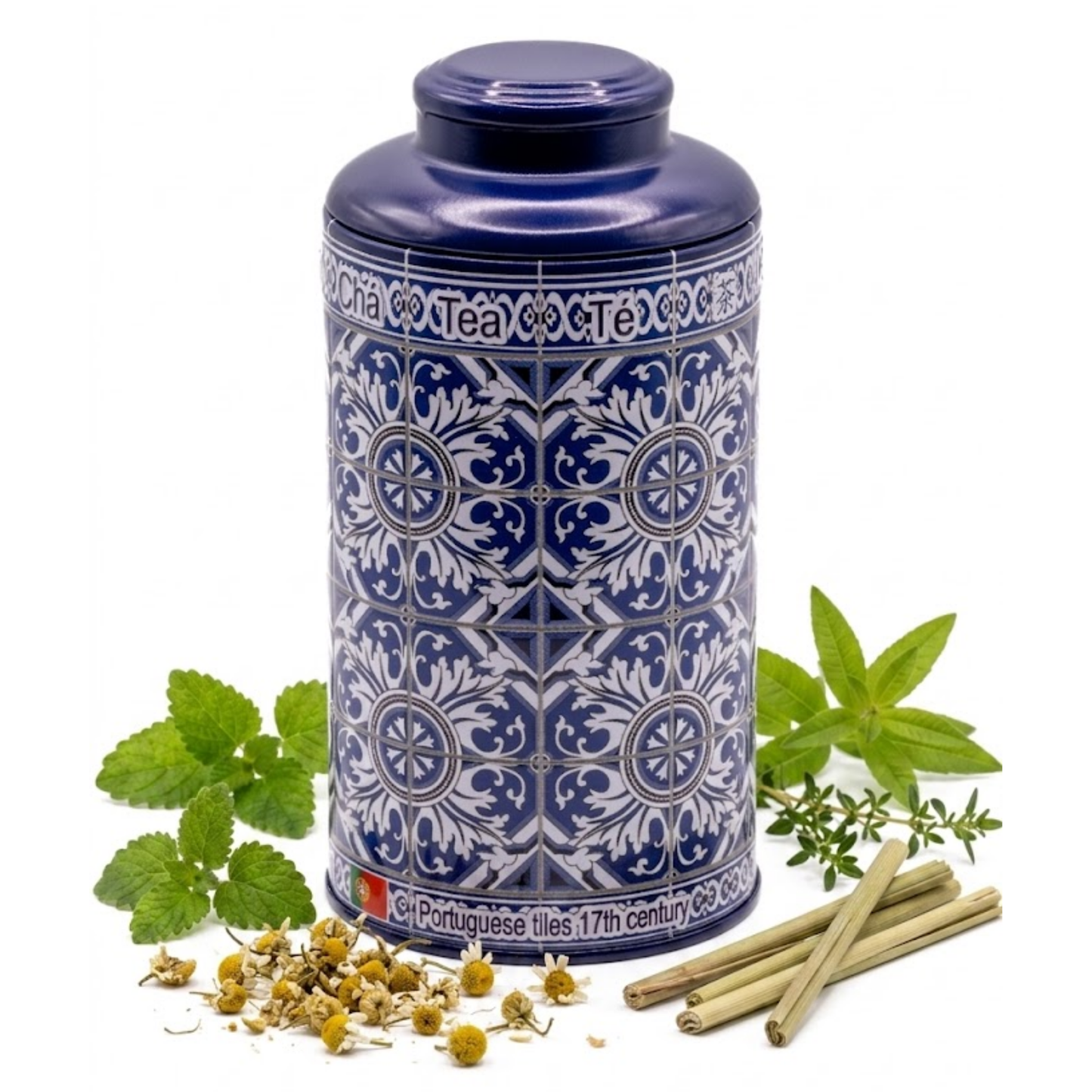 Té de hierbas con sabor portugués – Frescura y alivio (lata azul)