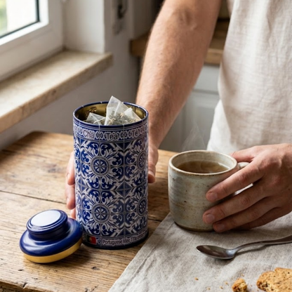 Té de hierbas con sabor portugués – Frescura y alivio (lata azul)