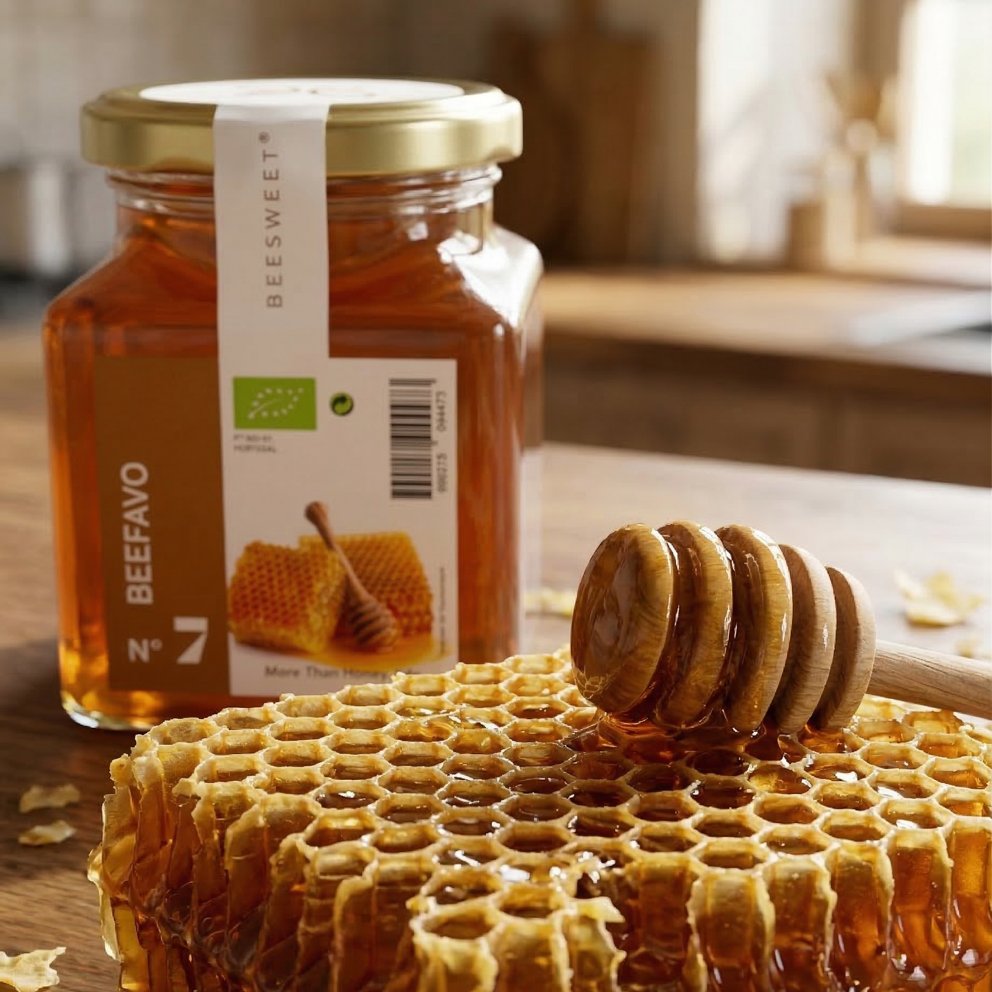 Miel orgánica con panal 375 g | Sabor puro y nutrientes vivos