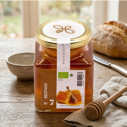 Miel orgánica con panal 375 g | Sabor puro y nutrientes vivos