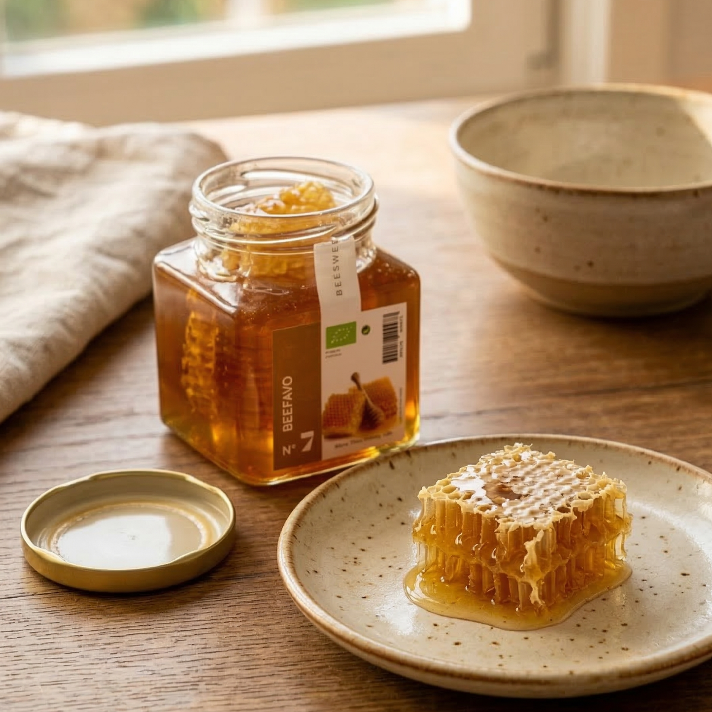 Miel orgánica con panal 375 g | Sabor puro y nutrientes vivos