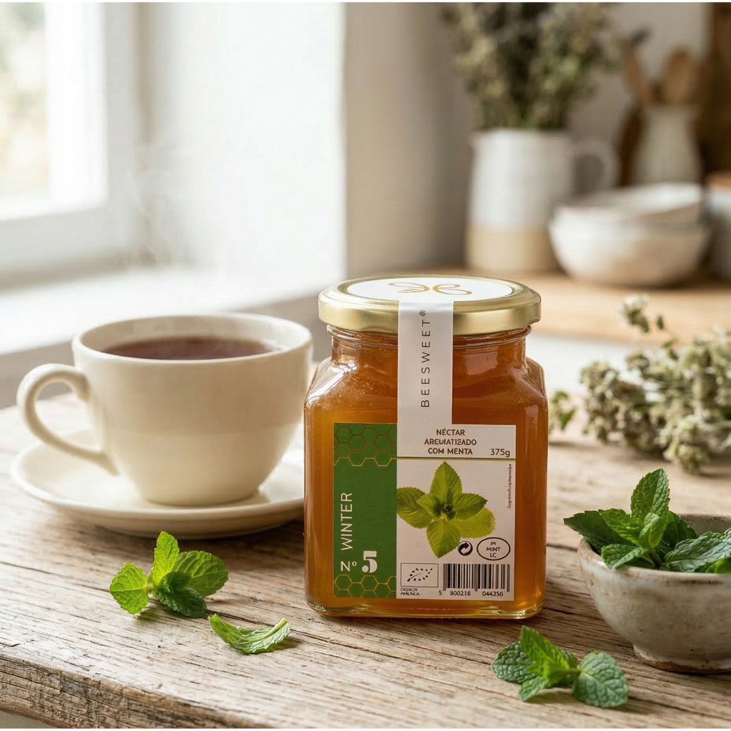 Miel Orgánica con Menta 375g | Refrescante, Digestiva y Energizante