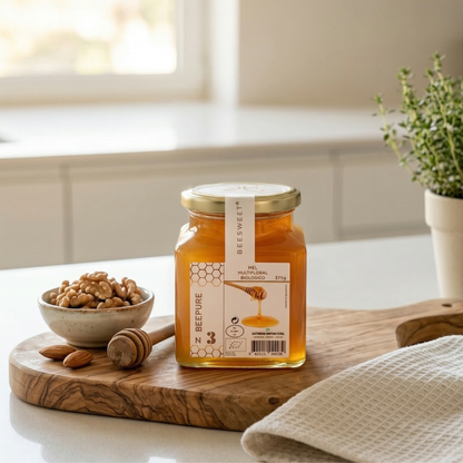 Miel multifloral orgánica cruda 375 g | Energía natural e inmunidad