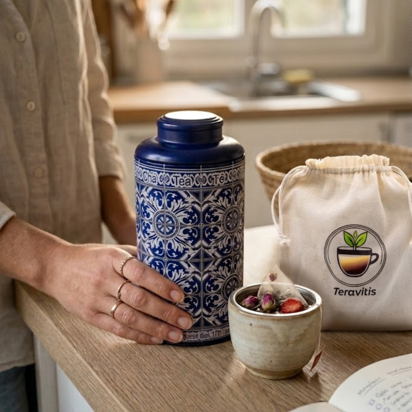 Té de hierbas con sabor portugués – Frescura y alivio (lata azul)