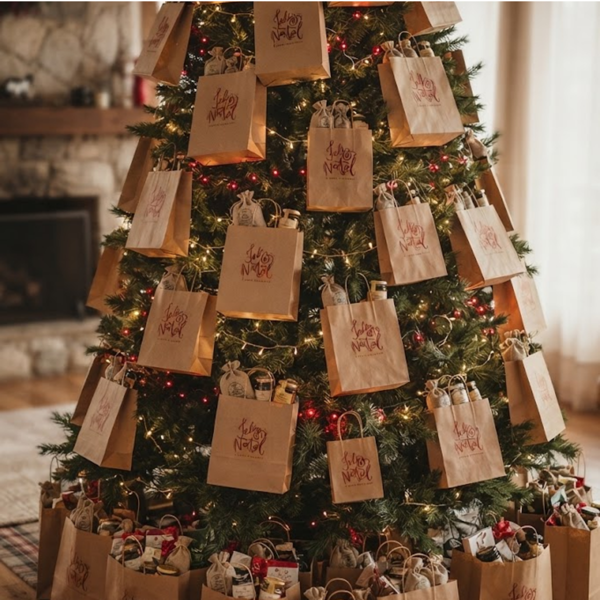 Saco de Papel Kraft de Natal para Presentes 18 x 8 x 24 cm